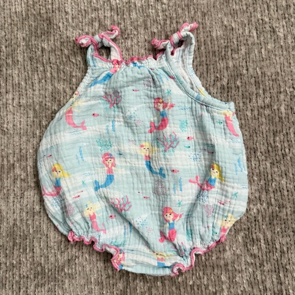 Mud Pie Other - Mud Pie Baby Girl 0-3M Mermaid Print Bubble Romper Summer Outfit Beach Resort